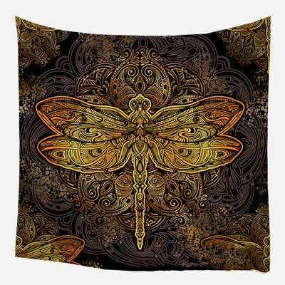 Golden crescent moon and woman silhouette tapestry with a floral crown against a dark blue starry background. - Image 61