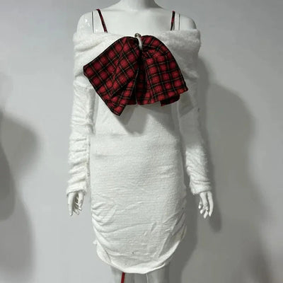 Vestido de Fiesta Navideño Elegante con Hombros Descubiertos y Lazo Rojo - Image 12
