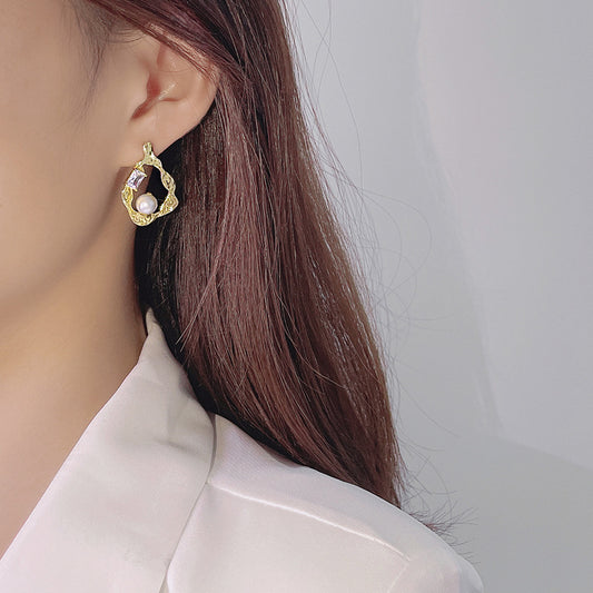 Aretes de Perla Barroca Plata Irregular para Mujer