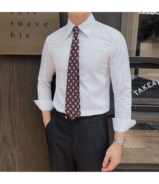 Camisa de Vestir Manga Larga a Rayas para Hombre con Cuello Italiano - Image 27