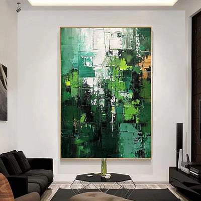 Cuadro Abstracto Paisaje Verde Pintura Hecha a Mano Minimalista Texturizado - Image 6