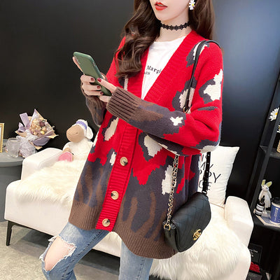 Cardigan Grueso Cuello V Estilo Relajado Suéter Tejido Holgado - Image 8