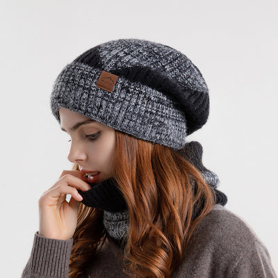 Conjunto de Gorro y Bufanda Tejida Bicolor con Forro Polar - Abrigo Invernal Grueso - Image 3