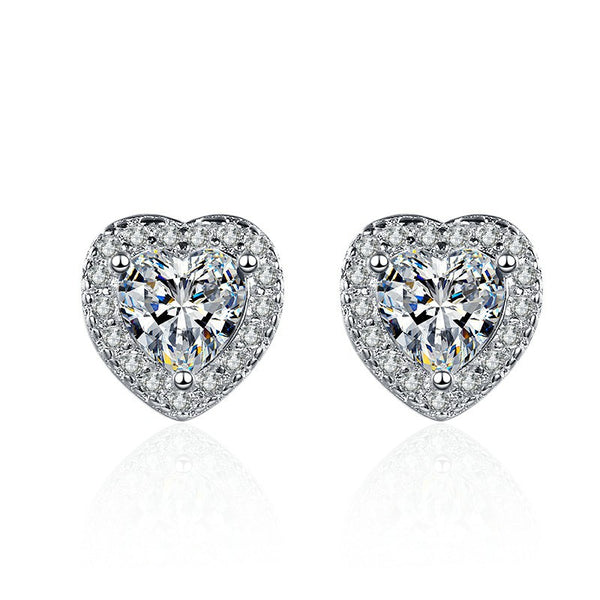 Conjunto de Aretes Corazón con Diamantes de Simulación Premium - Image 2