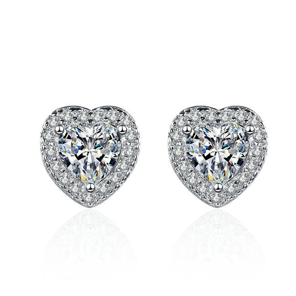 Conjunto de Aretes Corazón con Diamantes de Simulación Premium