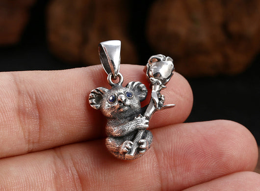 Collar de Plata Esterlina con Diseño de Koala y Flor de Rosa para Hombre y Mujer - Image 11