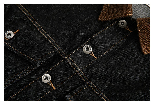 Chaqueta Denim Negra Retro Suelta para Hombre - Estilo Workwear Casual - Image 24