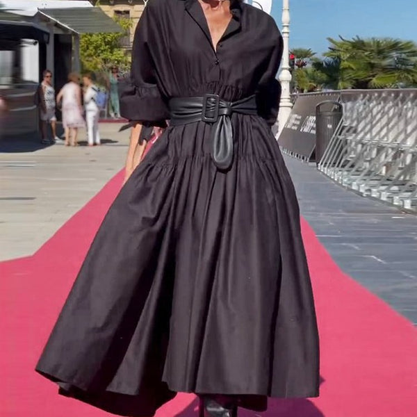 Vestido Camisero Plisado con Mangas Abullonadas - Corte Amplio para Mujer - Image 6
