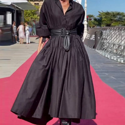 Vestido Camisero Plisado con Mangas Abullonadas - Corte Amplio para Mujer - Image 6