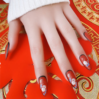 Uñas Postizas Estilo Chino Rojo Brillante - Parches de Manicura Artística - Image 8