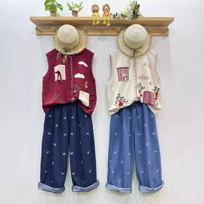 Chaleco Cardigan Mori Girl Bordado Estilo Retro Literario - Image 4