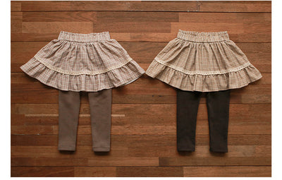 Pantalón Falda Acolchado Cuadrille Coreano para Niña con Forro Polar - Image 3