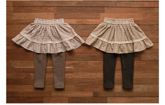 Pantalón Falda Acolchado Cuadrille Coreano para Niña con Forro Polar - Image 3