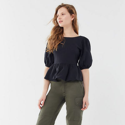 Blusa Elegante con Mangas Abullonadas y Espalda Descubierta