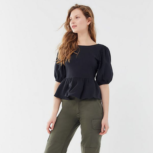Blusa Elegante con Mangas Abullonadas y Espalda Descubierta