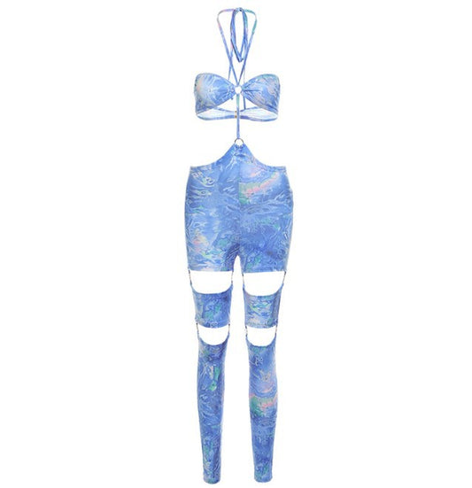 Mono Corto Halter Sexy con Cutouts y Hebilla Ajustable