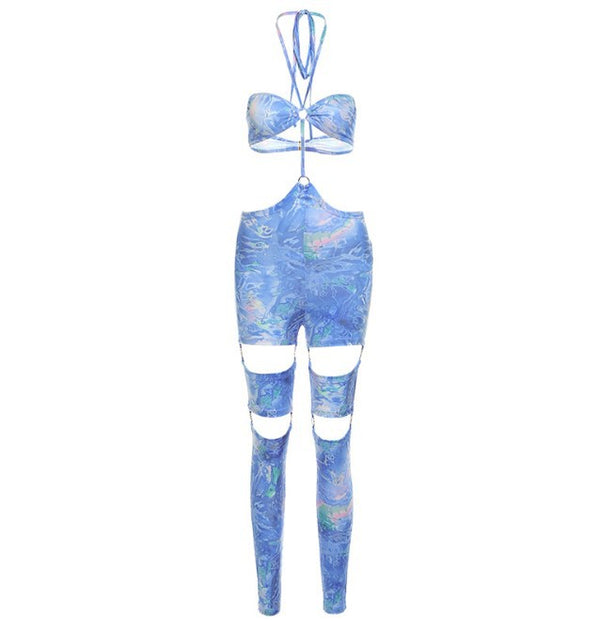 Mono Corto Halter Sexy con Cutouts y Hebilla Ajustable