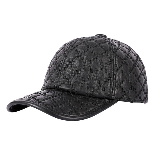 Gorra Cuadriculada Coreana en Cuero de Oveja Genuino para Hombre - Image 5