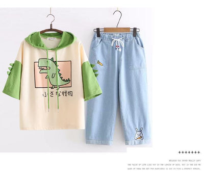 Conjunto Casual de Dos Piezas: Sudadera con Capucha y Pantalón Denim Cropped - Image 12