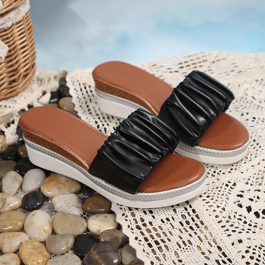 Sandalias Tipo Cuña Plisadas de Verano para Mujer - Cómodas Chanclas de Playa con Suela Gruesa - Image 14