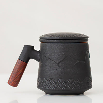 Taza Cerámica Ola del Océano con Asa de Madera y Tapa - Image 11