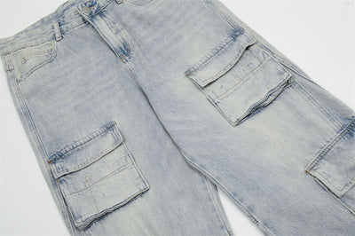 Overol Denim Claro para Hombre con Múltiples Bolsillos y Corte Recto Ancho - Image 15