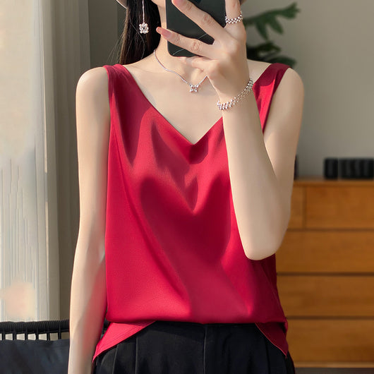 Blusa Suelta sin Mangas con Base Satinada Sedosa - Image 9