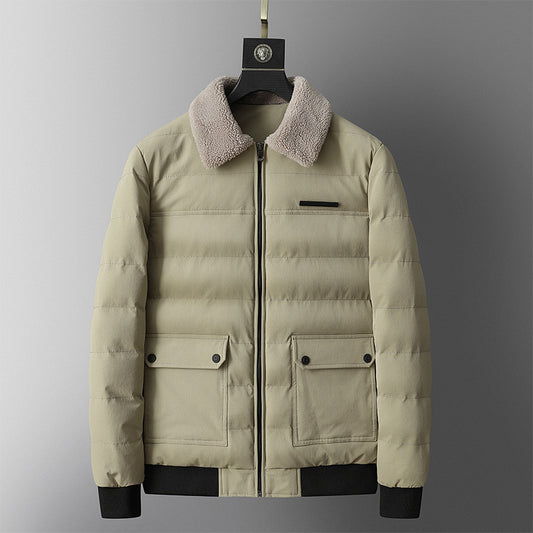 Abrigo Acolchado Cálido con Cuello de Piel para Hombre - Image 2