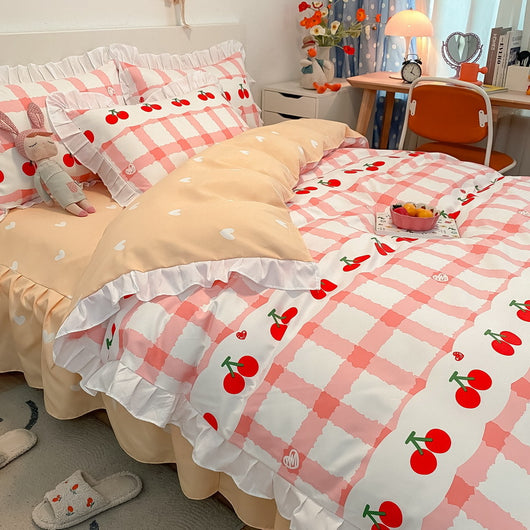 Juego de Cama Princesa 4 Piezas Estilo Coreano con Encaje - Image 4