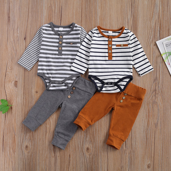 Jumpsuit Casual de Rayas con Cuello Redondo y Botones