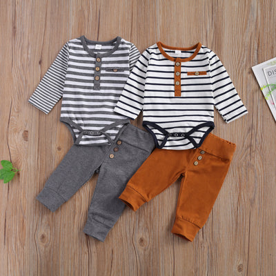 Jumpsuit Casual de Rayas con Cuello Redondo y Botones