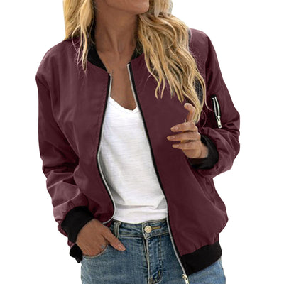 Chaqueta Bomber Vintage para Mujer – Estilo Cool Girl con Cuello Redondo y Cierre - Image 14