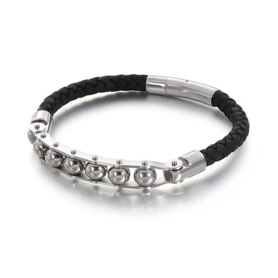 Pulsera de Cuero Trenzado Acero Inoxidable Giratoria para Hombre - Image 4