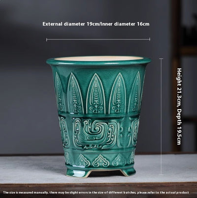 Maceta Celadón Artesanal con Patrón de Grieta y Patas de Bestia - Image 9