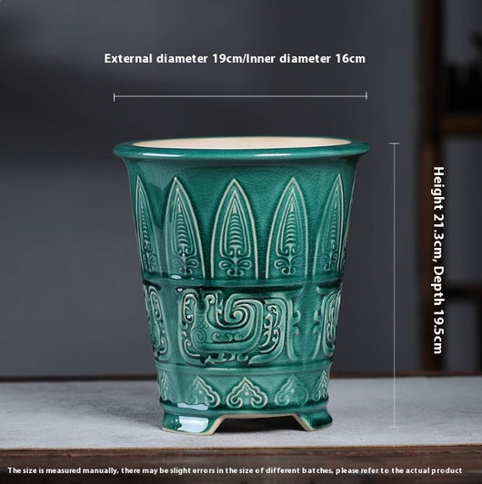Maceta Celadón Artesanal con Patrón de Grieta y Patas de Bestia - Image 9