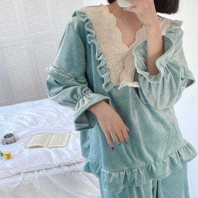 Conjunto de Pijama Encaje Dulce Estilo Coreano para Casa