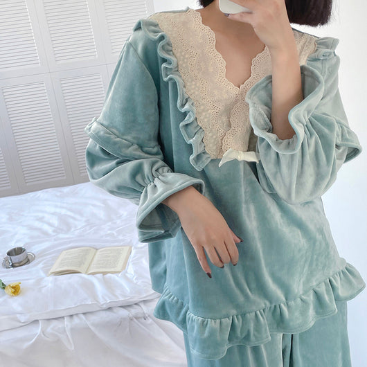 Conjunto de Pijama Encaje Dulce Estilo Coreano para Casa