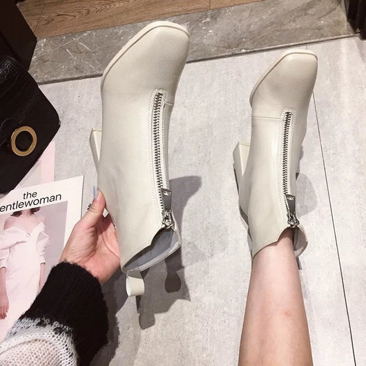 Botas Cortas Retro para Mujer con Punta Cuadrada y Tacón Grueso - Image 5