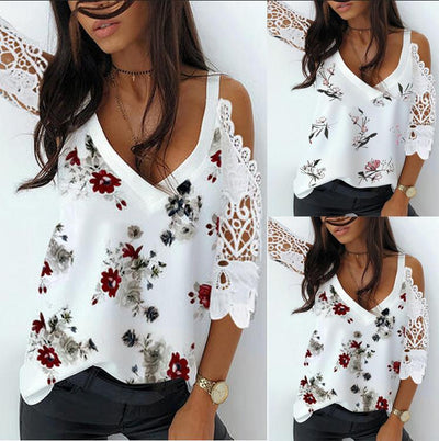 Blusa de Encaje Estampado con Hombros Descubiertos - Image 6