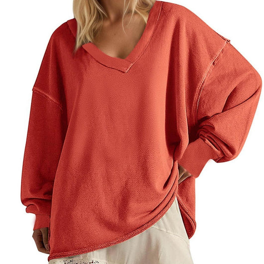 Blusa Suelta de Cuello V y Manga Larga en Colores Lisos para Mujer - Image 8