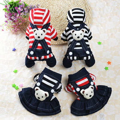 Ropa para Perros con Tirantes Denim - Pantalones a Rayas para Mascotas