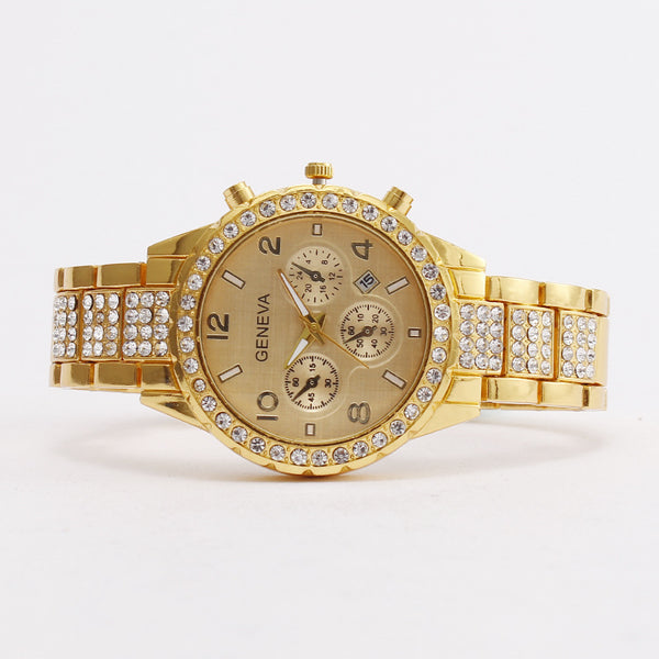 Reloj de Cuarzo Elegante para Mujer con Calendario Digital y Tres Esferas