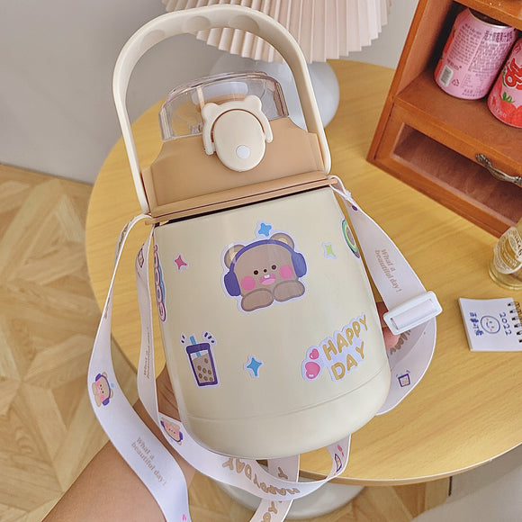 Termo de Acero Inoxidable de Gran Capacidad con Bombillas Reutilizables para Niñas