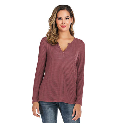 Blusa Holgada de Cuello V y Textura Waffle para Mujer - Image 9