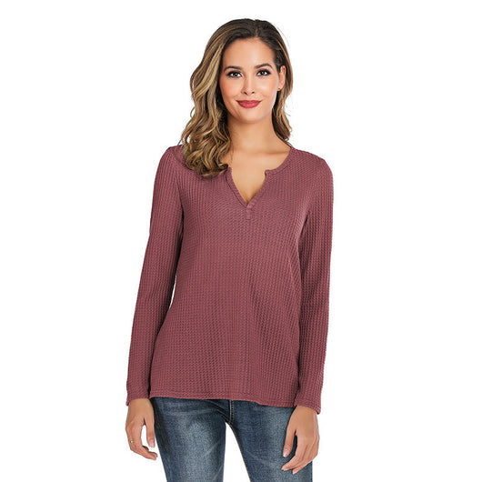 Blusa Holgada de Cuello V y Textura Waffle para Mujer - Image 9