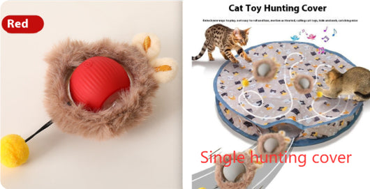 Two cat rolling ball toys, one red and one green, with clear plastic and knotted cords, on a white background. - Image 19
