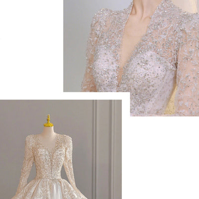 Vestido de Novia Satinado Manga Larga para Invierno - Image 3