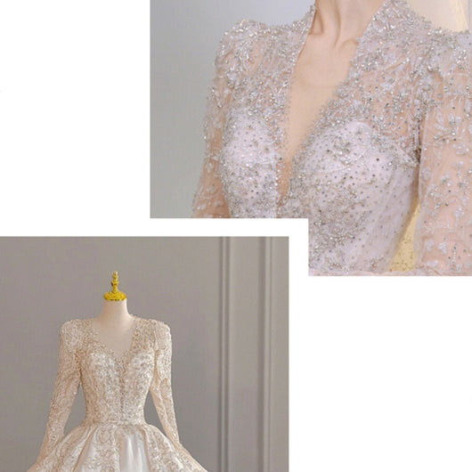 Vestido de Novia Satinado Manga Larga para Invierno - Image 3