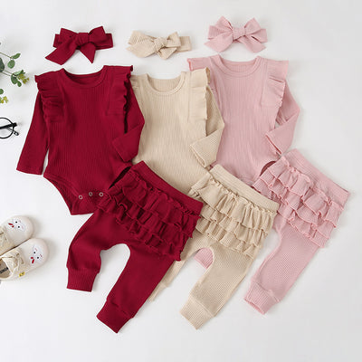 Conjunto de 3 Piezas Otoñal para Niña con Romper de Encaje y Diadema - Image 4