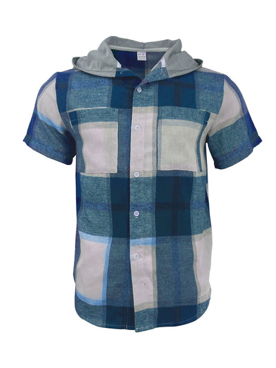 Camisa Casual Ejecutiva de Cuadros con Capucha - Manga Corta para Hombre - Image 9